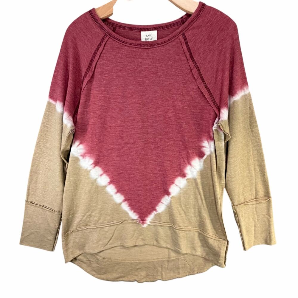 Knox Rose Tie Dye T Shirt Womens‎ S Burgundy Tan Hi-Lo Top Oversized Bohemian